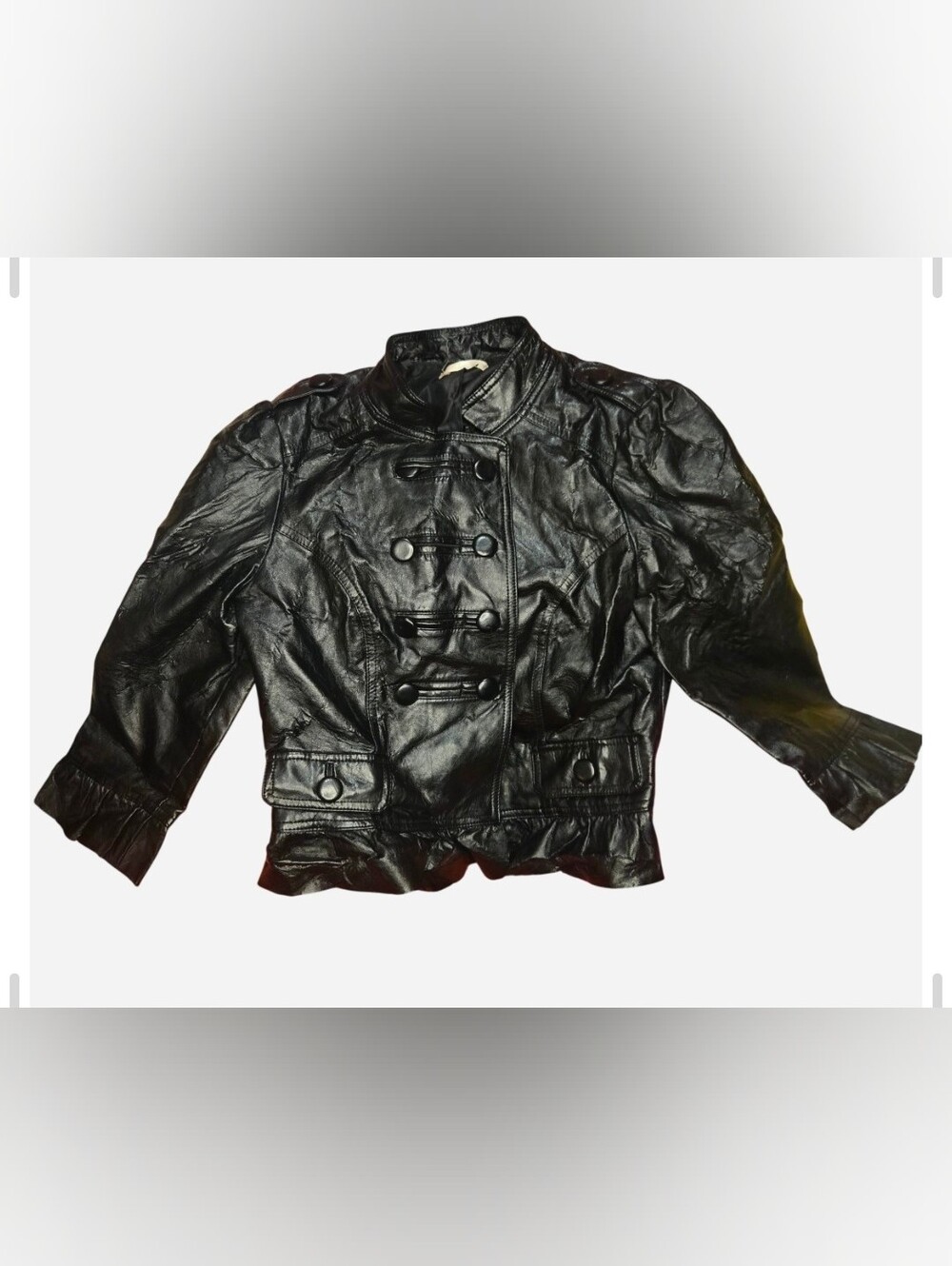 Charlotte Russe Y2K Faux Leather Black Marching Ruffle Jacket Medium